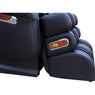 Close-up of the black leather footrest with wood-accent Luraco badge on the i9 Max Plus massage chair – photo 8